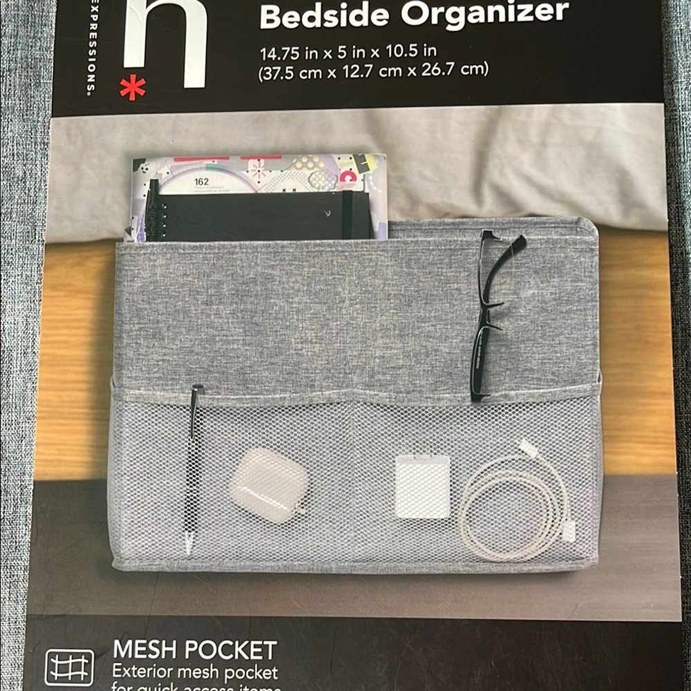 Gray Bedside Storage Caddy with Modern Design